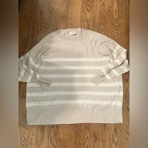 Snobby sheep cashmere Milano Italian Striped Beige White Sweater 44 luxe silk L